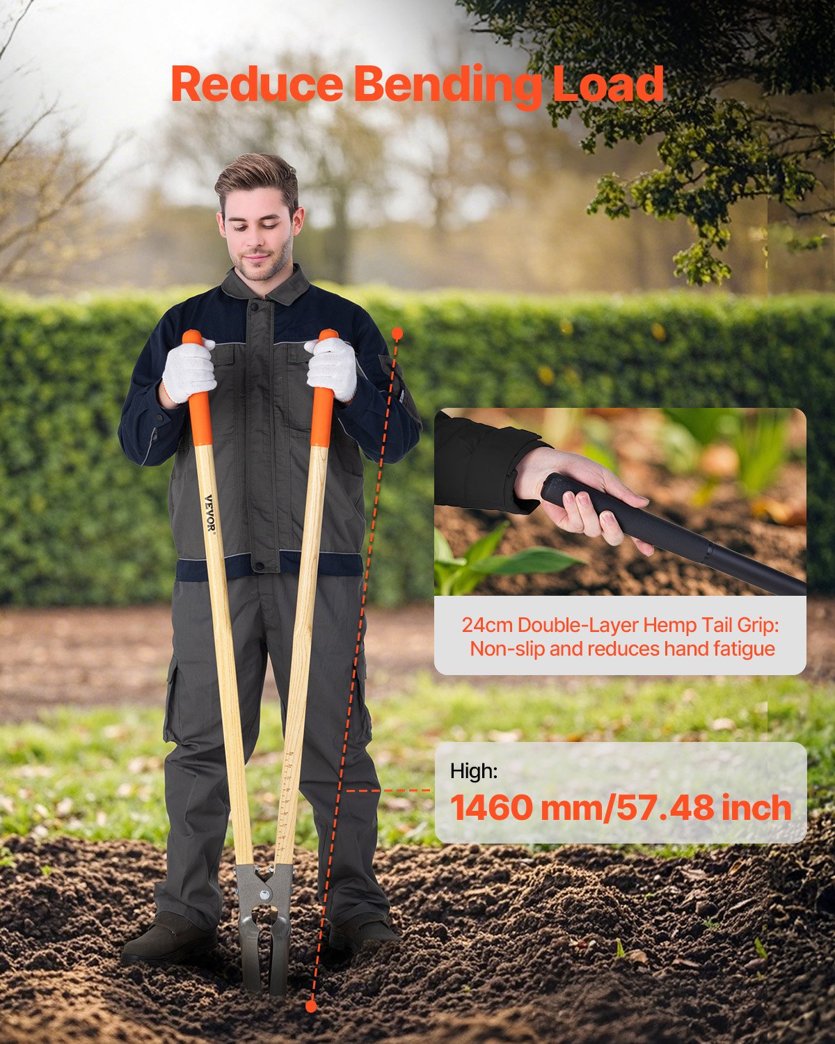 VEVOR Post Hole Digger with Wood Handle and Scale Markings 57.5