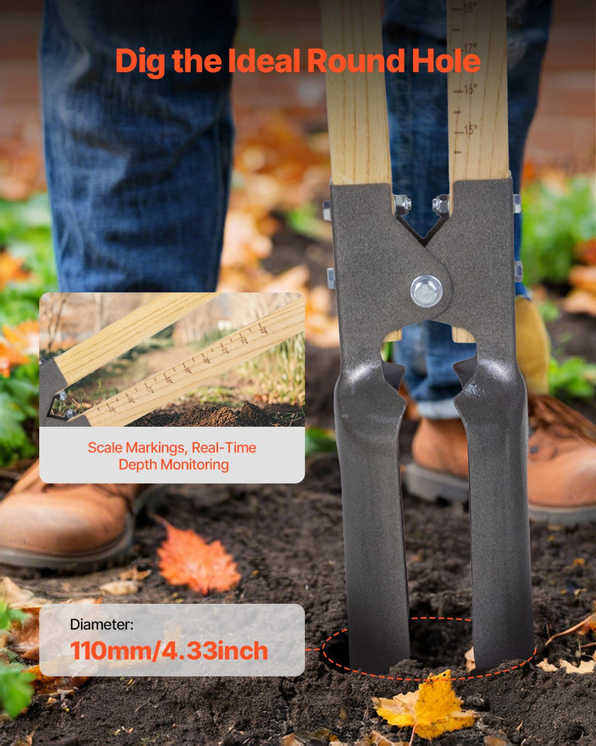 VEVOR Post Hole Digger with Wood Handle and Scale Markings 57.5