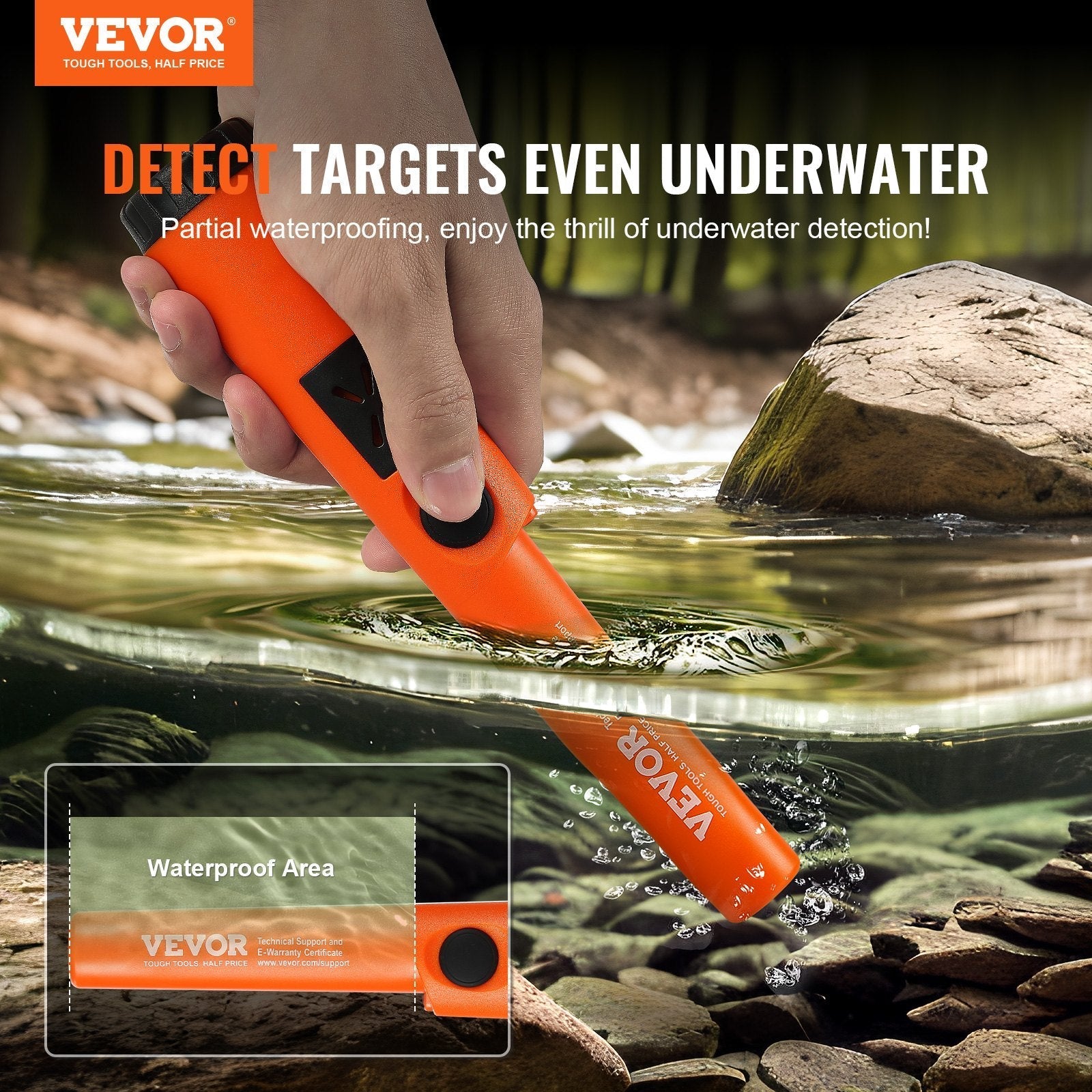 VEVOR Metal Detector Pinpointer, Partial Waterproof Handheld Pin Pointer Wand, 1.96