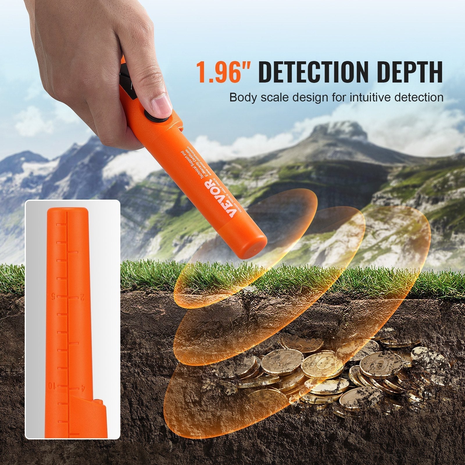 VEVOR Metal Detector Pinpointer, Partial Waterproof Handheld Pin Pointer Wand, 1.96