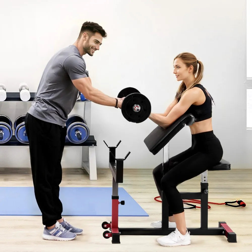 VEVOR Preacher Curl Bench Adjustable Home Gym Biceps Machine Barbell Equipment