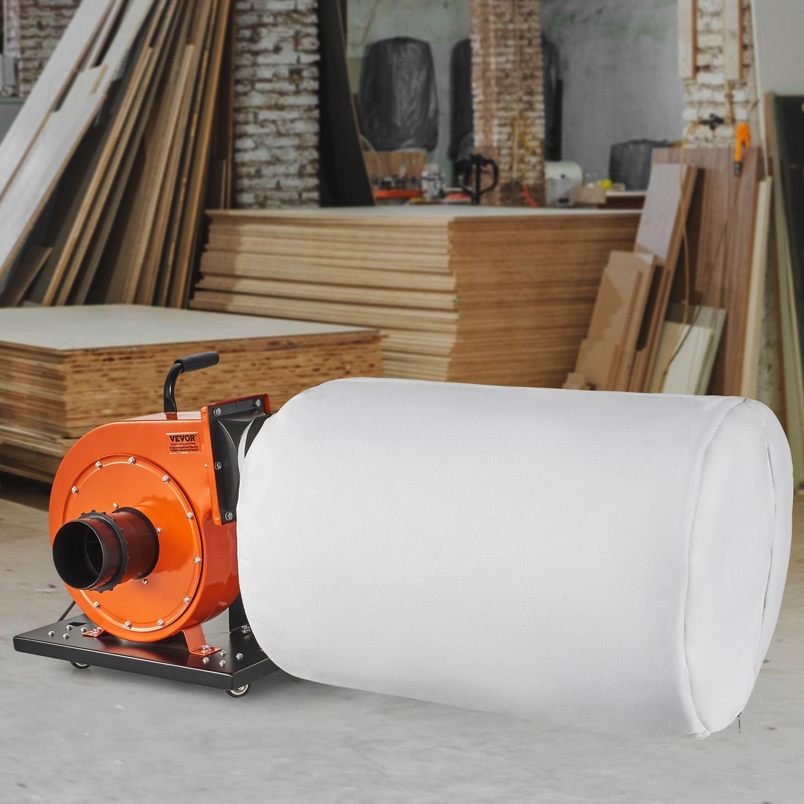 VEVOR Dust Collector, 1HP 537 CFM Air Flow, Rolling Dust Collector with 21-Gallon Dust Collection Bag, 2.5 Micron Bag Filtration, Industrial Workshop Mobile Wood Dust Container with Handle and Wheels