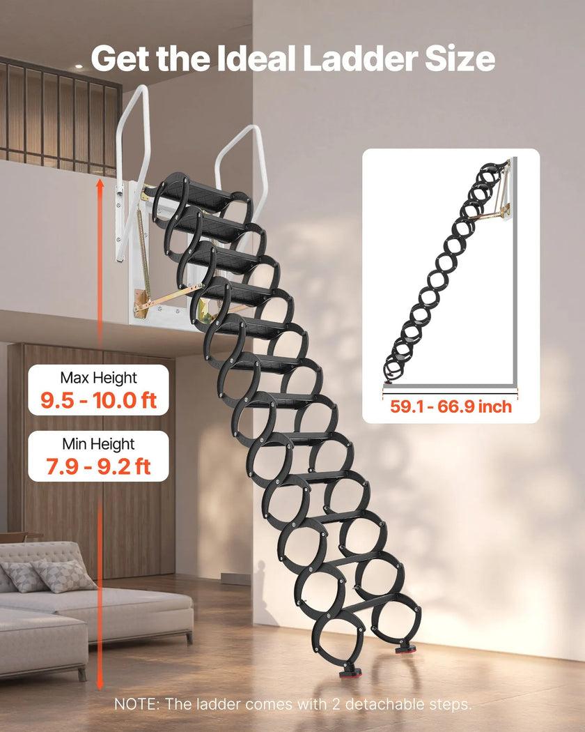 VEVOR Attic Ladder Wall-Mounted 660LBS/299.4KG Capacity for 9.5-10 ft Ceilings