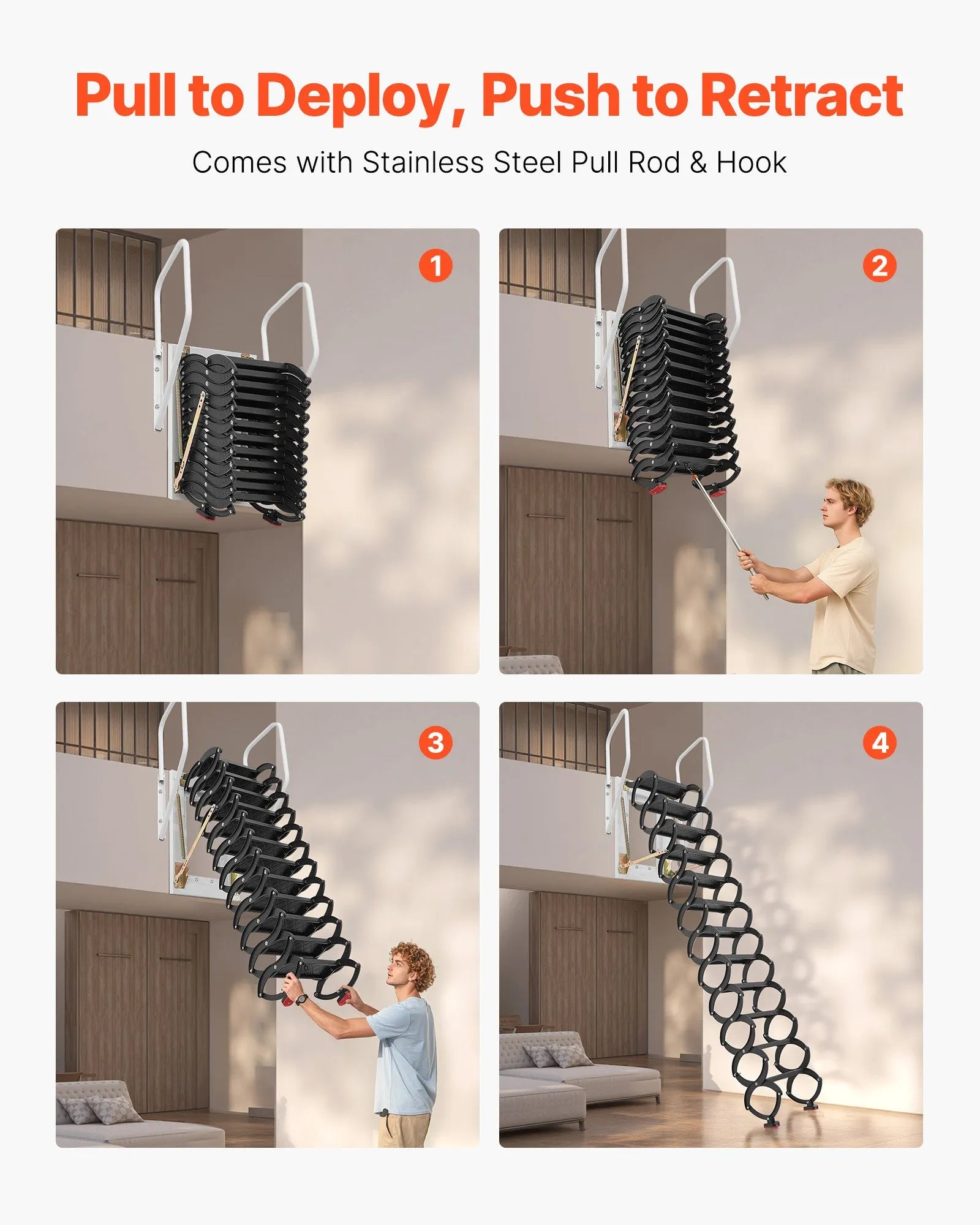 VEVOR Attic Ladder Wall-Mounted 660LBS/299.4KG Capacity for 9.5-10 ft Ceilings