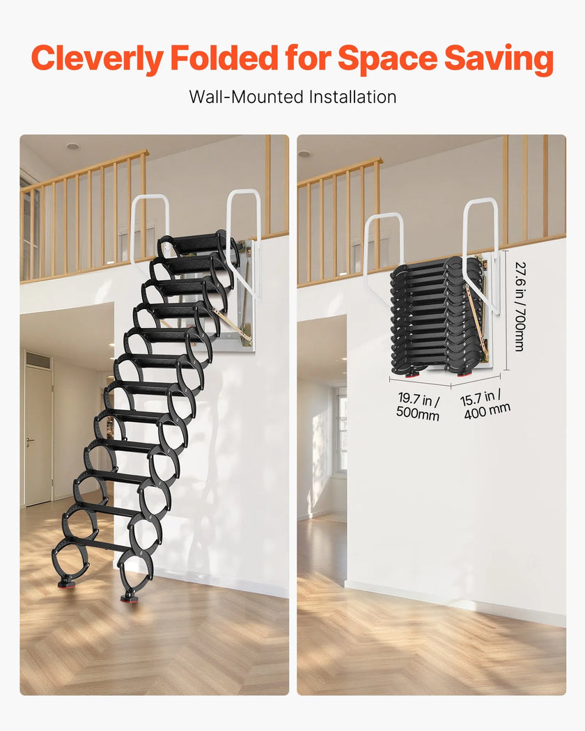 VEVOR Attic Ladder Wall-Mounted 660LBS/299.4KG Capacity for 9.5-10 ft Ceilings