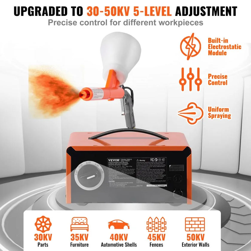 VEVOR Powder Coating System, 50KV Electrostatic Output Powder Coating Kit with Spray Gun, Foot Switch, Nozzles and Powder Cups, Powder Coating Equipment for Home DIY and Commercial Production
