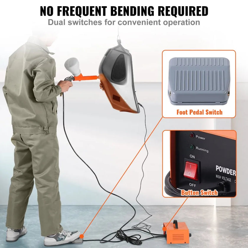 VEVOR Powder Coating System, 50KV Electrostatic Output Powder Coating Kit with Spray Gun, Foot Switch, Nozzles and Powder Cups, Powder Coating Equipment for Home DIY and Commercial Production