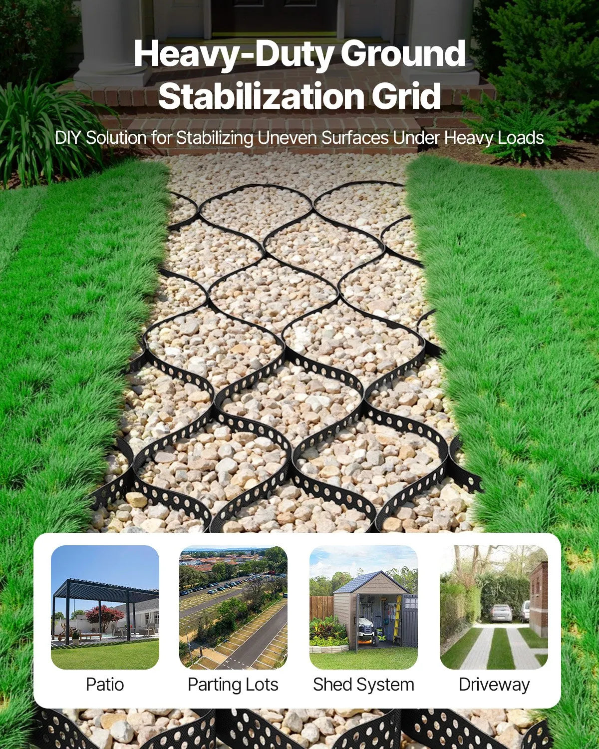 VEVOR Ground Grid 2-Inch Deep Geocell Grid 17.06x8.86FT / 5200x2700mm for Gravel