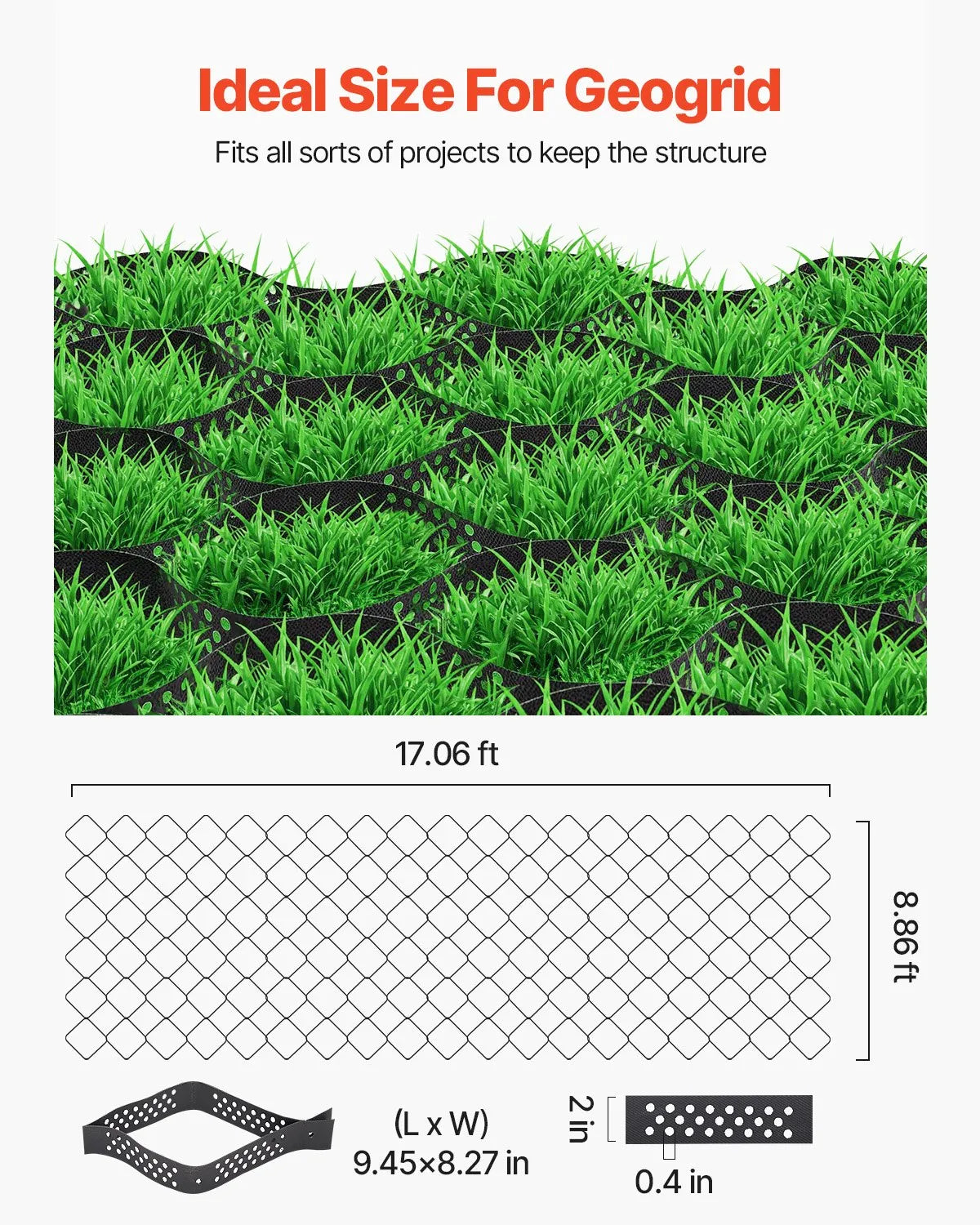 VEVOR Ground Grid 2-Inch Deep Geocell Grid 17.06x8.86FT / 5200x2700mm for Gravel