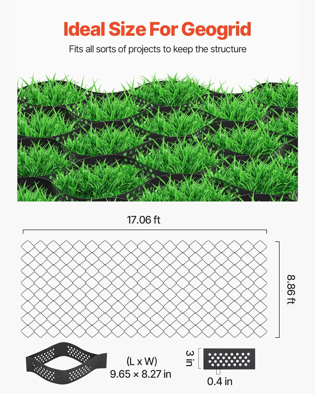 VEVOR Ground Grid 3-Inch Deep Geocell Grid 17.06x8.86FT / 5200x2700mm for Gravel