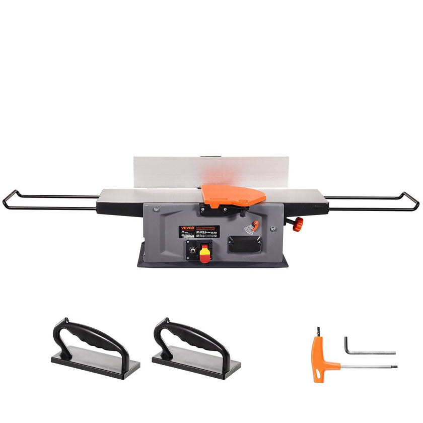 VEVOR Spiral Benchtop Jointer, 8-Inch, 2HP 10000 RPM Bench Top Wood Jointer, 18-Blade Spiral Cutterhead with Extendable Arm up to 6.5'' and 8x42.3'' Worktable 0-1/8'' Adjustable Depth, for Woodworking
