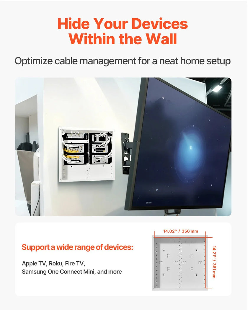 VEVOR Structured Media Enclosure 14 in Recessed in-Wall TV Media Box with Cover