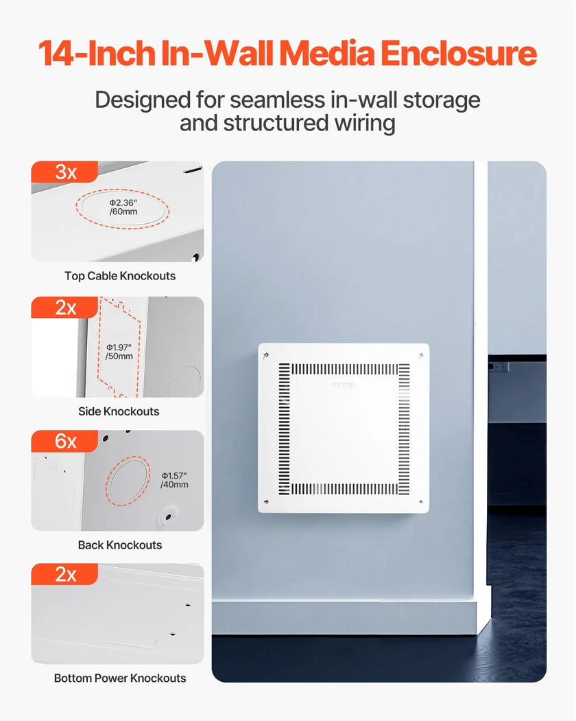VEVOR Structured Media Enclosure 14 in Recessed in-Wall TV Media Box with Cover