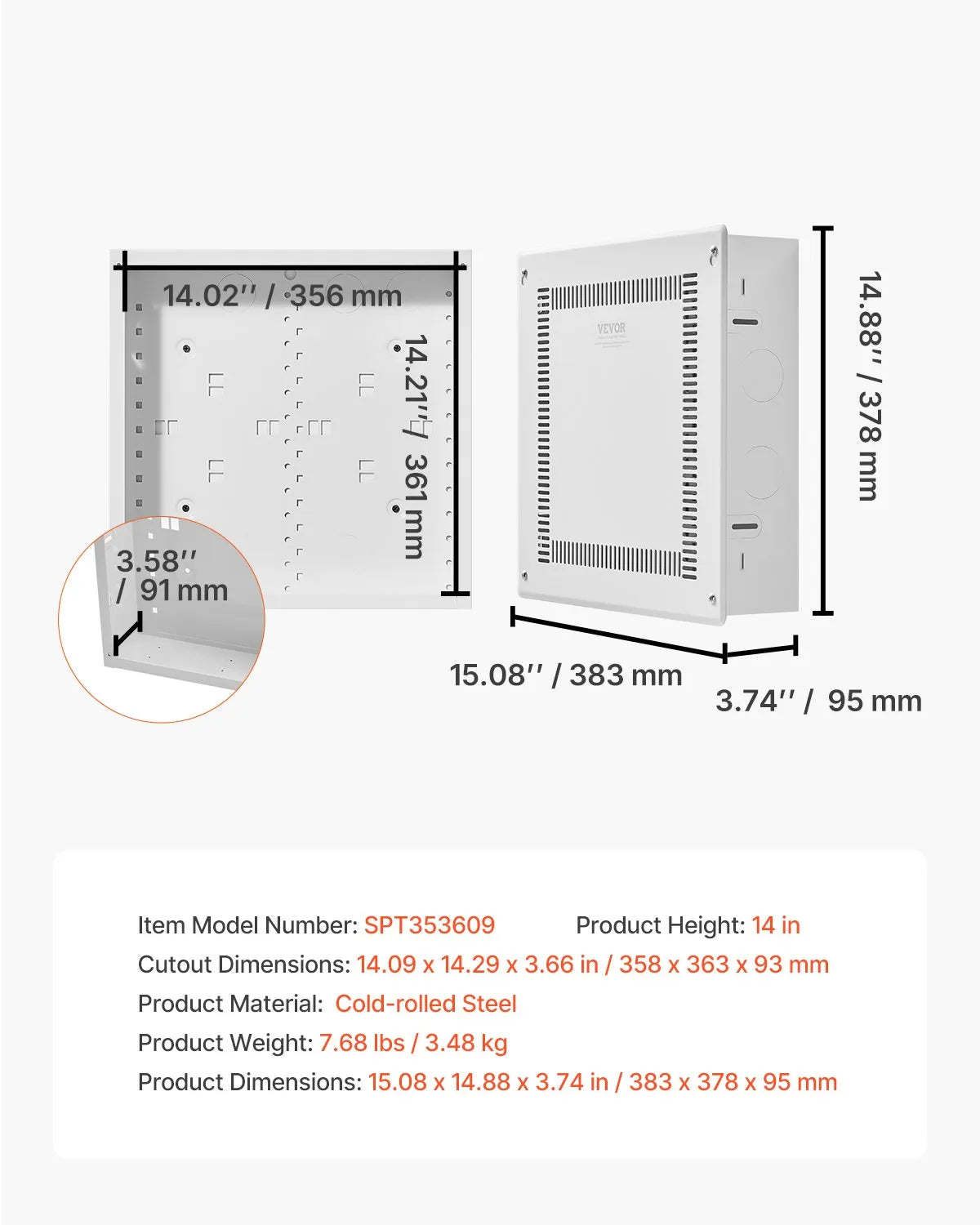 VEVOR Structured Media Enclosure 14 in Recessed in-Wall TV Media Box with Cover