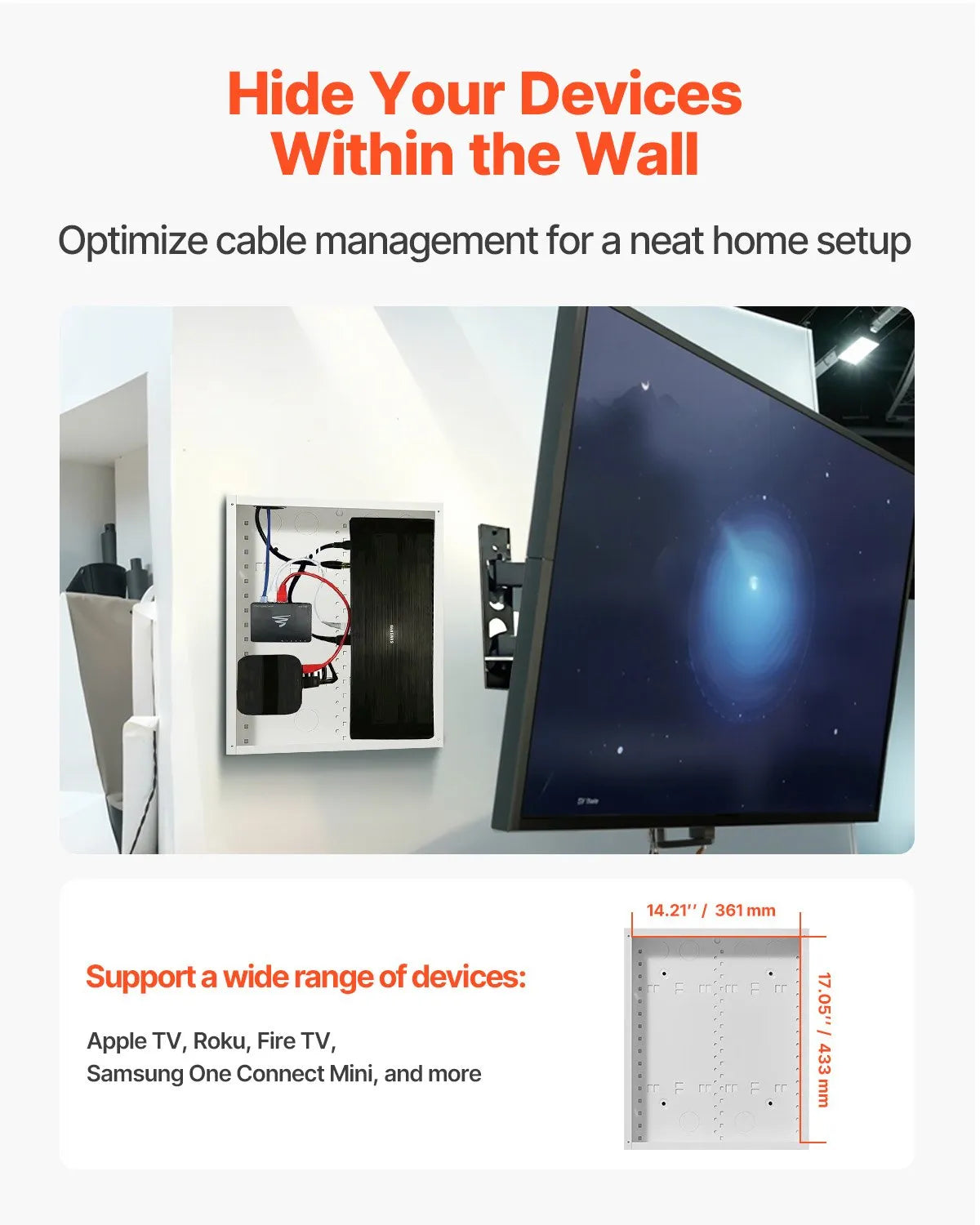 VEVOR Structured Media Enclosure 17 in Recessed in-Wall TV Media Box with Cover