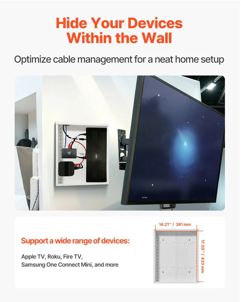 VEVOR Structured Media Enclosure 17 in Recessed in-Wall TV Media Box with Cover