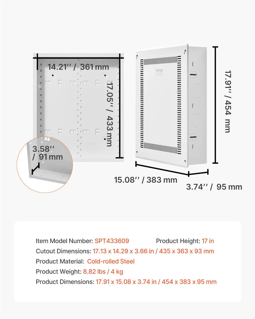 VEVOR Structured Media Enclosure 17 in Recessed in-Wall TV Media Box with Cover