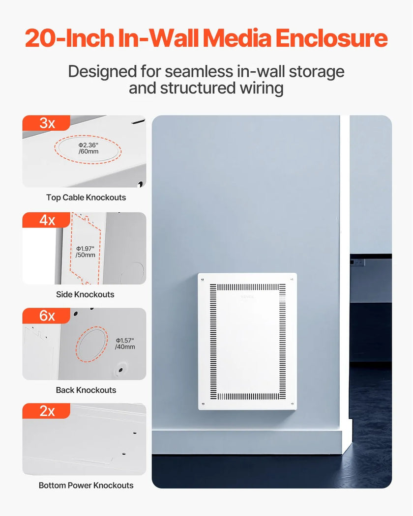 VEVOR Structured Media Enclosure 20 in Recessed in-Wall TV Media Box with Cover