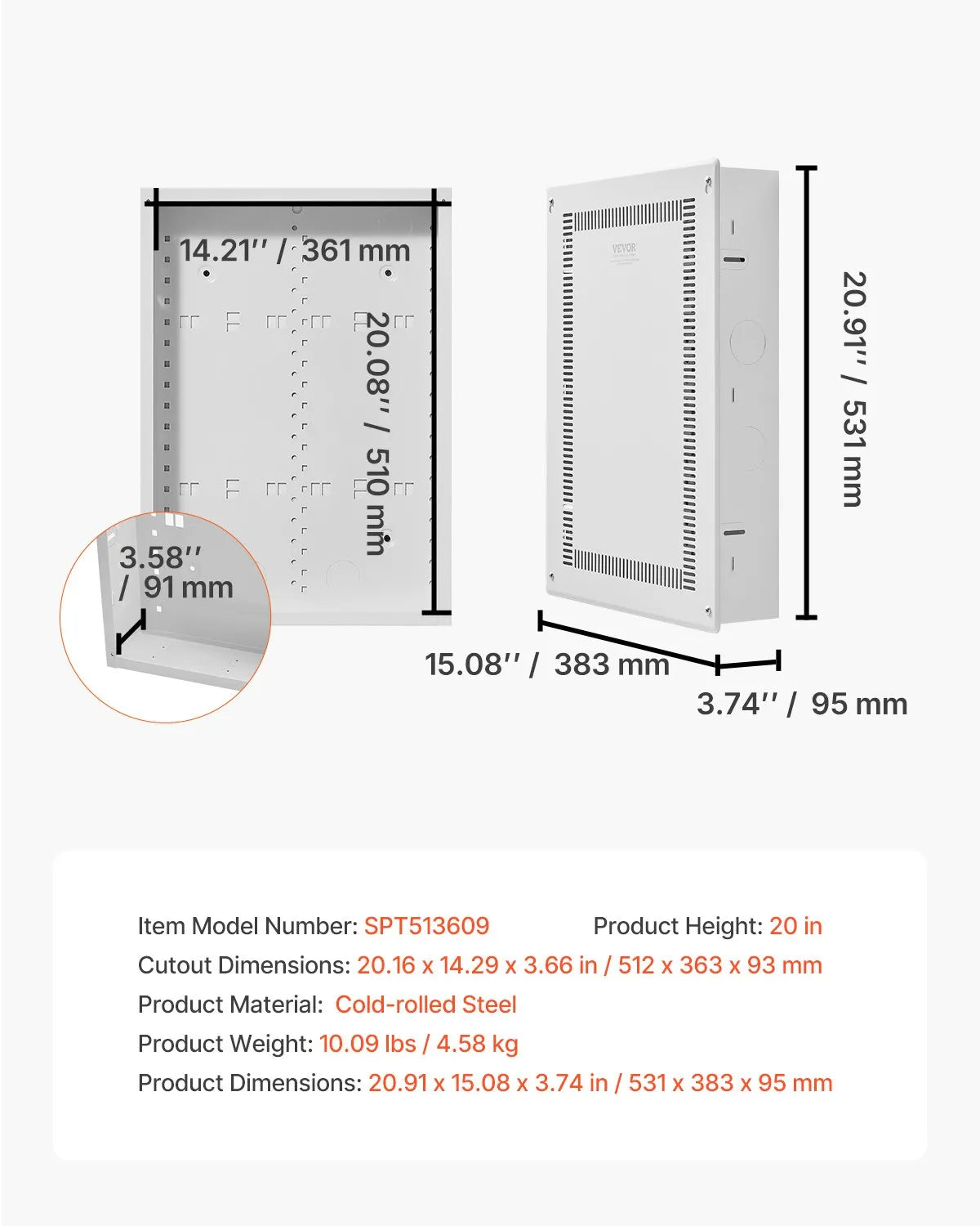 VEVOR Structured Media Enclosure 20 in Recessed in-Wall TV Media Box with Cover