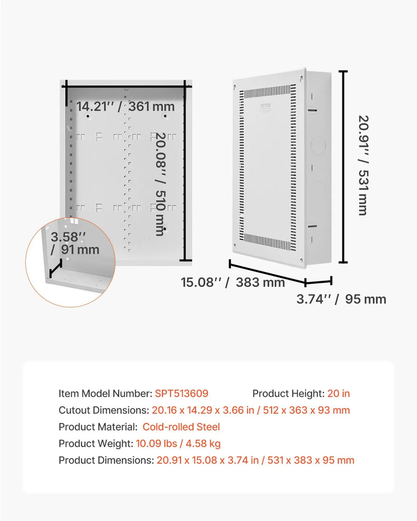 VEVOR Structured Media Enclosure 20 in Recessed in-Wall TV Media Box with Cover