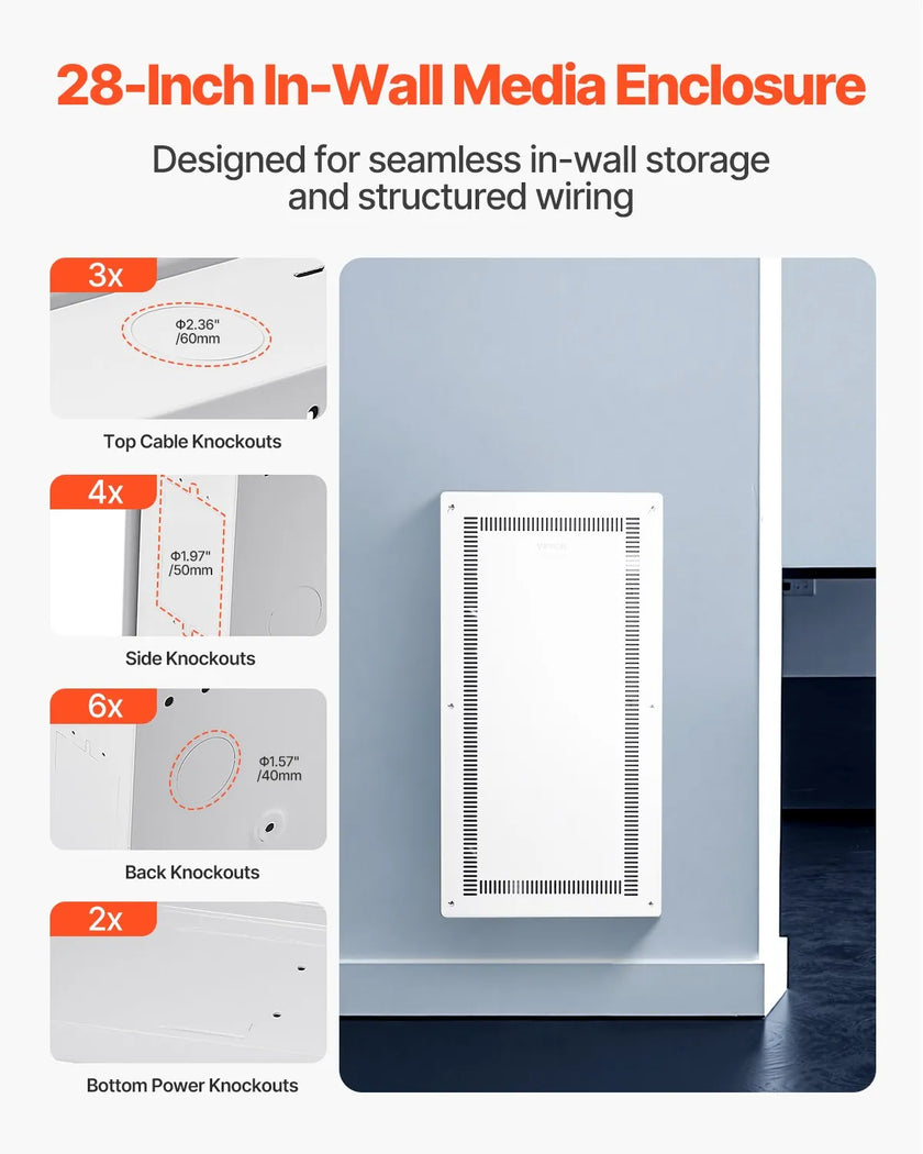 VEVOR Structured Media Enclosure 28 in Recessed in-Wall TV Media Box with Cover