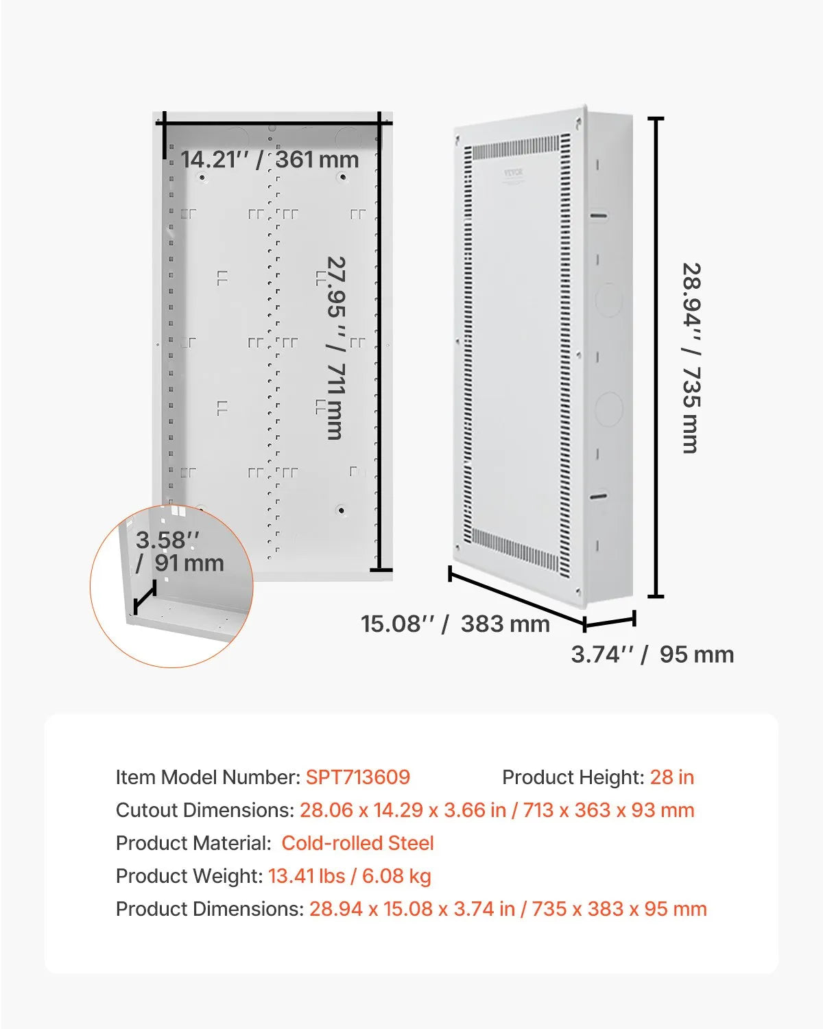 VEVOR Structured Media Enclosure 28 in Recessed in-Wall TV Media Box with Cover