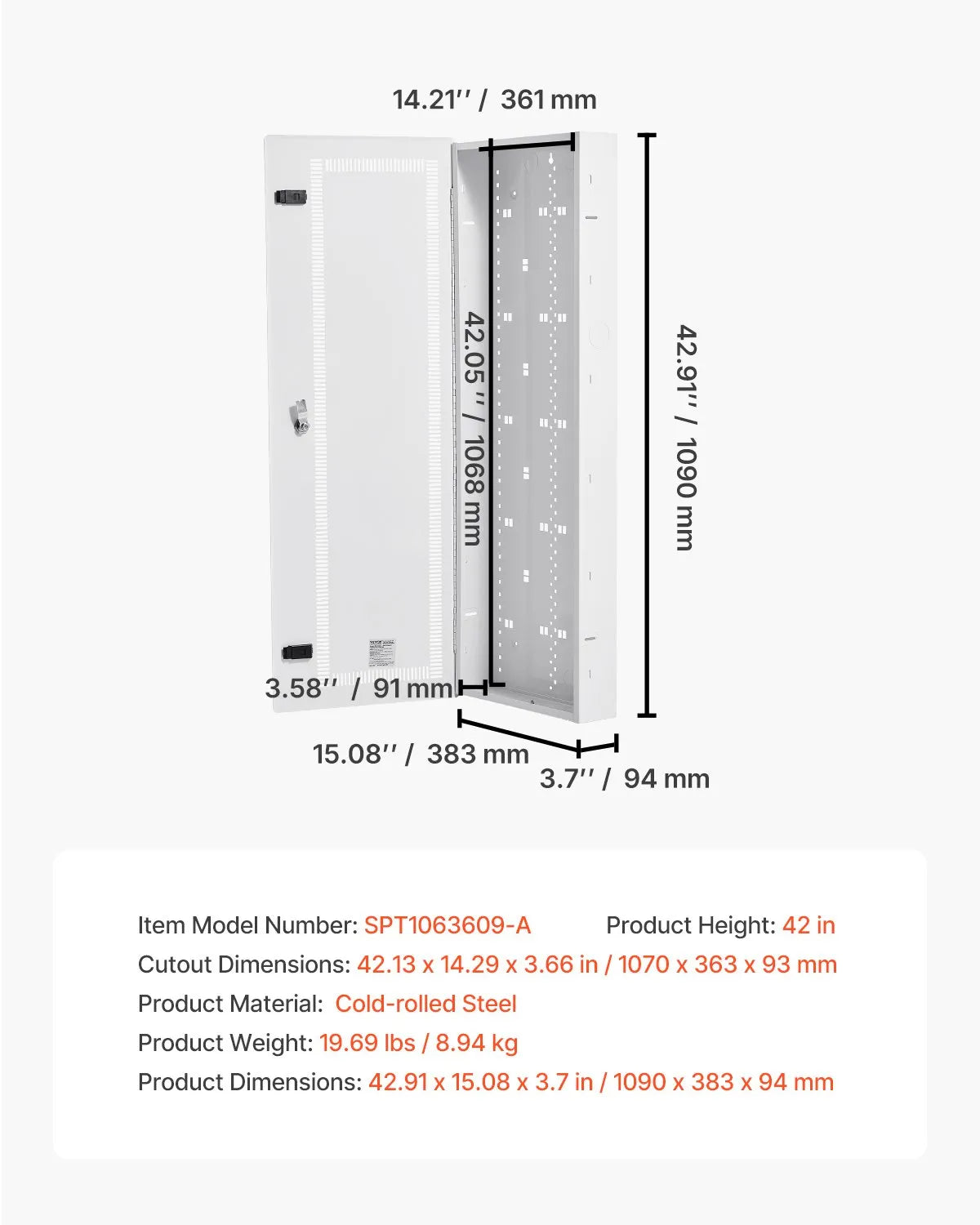 VEVOR Media Enclosure 42 in Structured Media Center with Vented Hinged Door