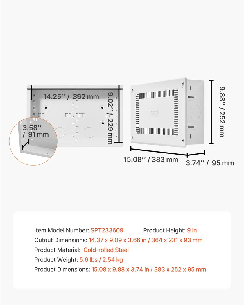 VEVOR Structured Media Enclosure 9 in Recessed in-Wall TV Media Box with Cover