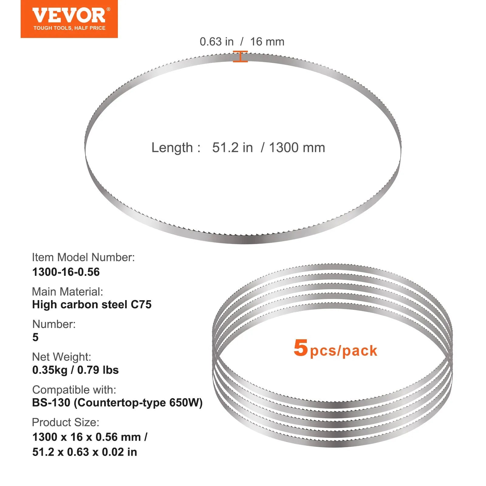 VEVOR Band Saw Blade for Cutting Meat Bone 51.2