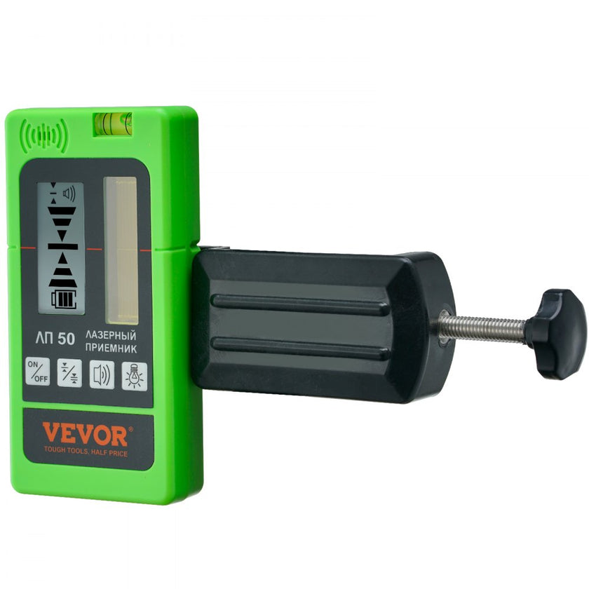 VEVOR Laser Receiver for Laser Level, 197 ft Working Range, Green Laser and Red Beam Detector for Pulsing Line Lasers, Adjustable Speaker & Dual LCD Display & Built-In Bubble Level, Clamp Included