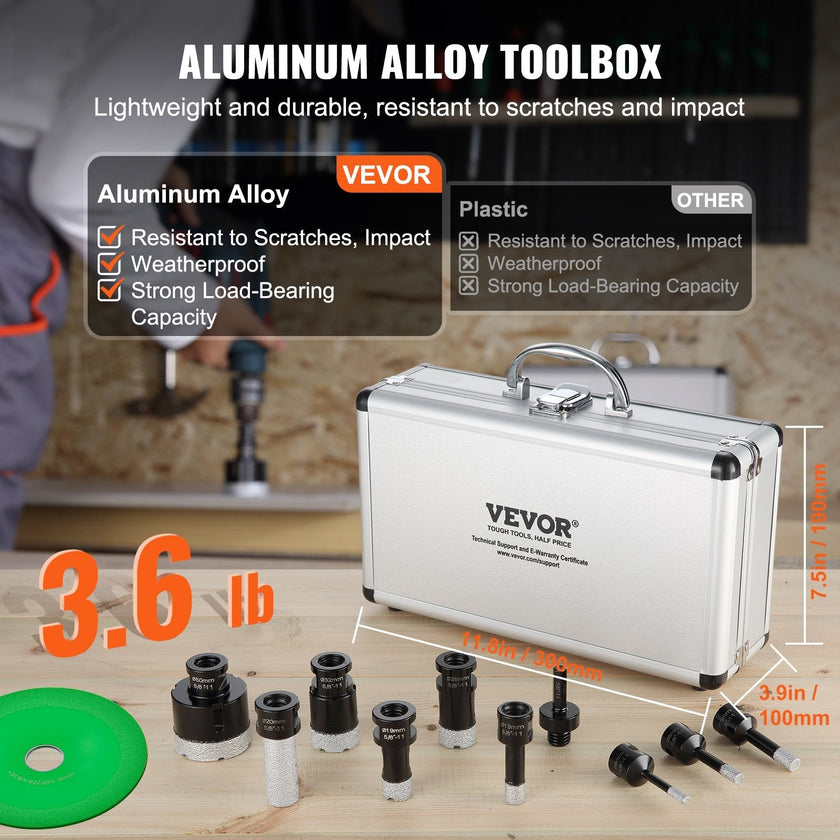 VEVOR Diamond Core Drill Bit Set, 8 PCS 6/8/10/13/19/25/32/50mm Diamond Hole Saw Kit, with Finger Milling Bit Saw Blade and Storage Case for Dry and Wet, Diamond Drill Bits for Tile Ceramic