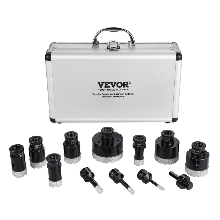 VEVOR Diamond Core Drill Bit Set, 11 PCS 6/8/10/20/25/28/32/35/45/50/65mm Diamond Hole Saw Kit, with 5/8