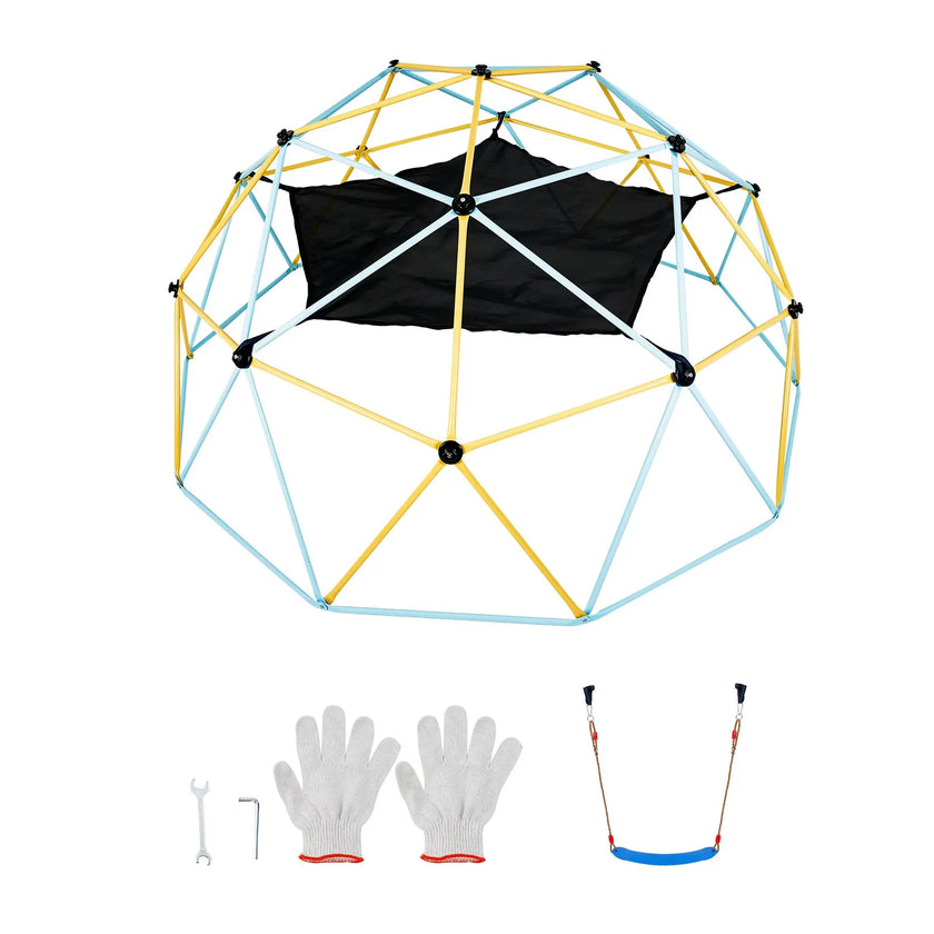 VEVOR Climbing Dome, 10FT Geometric Dome Climber with Hammock and Swing, for Kids 3 to 10 Years Old, Jungle Gym Supports 750LBS and Easy Assembly, with Climbing Grip, Outdoor Backyard Play Equipment