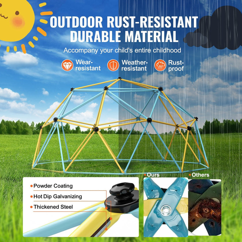 VEVOR Climbing Dome, 10FT Geometric Dome Climber Play Center for Kids 3 to 10 Years Old, Jungle Gym Supports 750LBS and Easy Assembly, with Climbing Grip, Outdoor Backyard Play Equipment for Kids