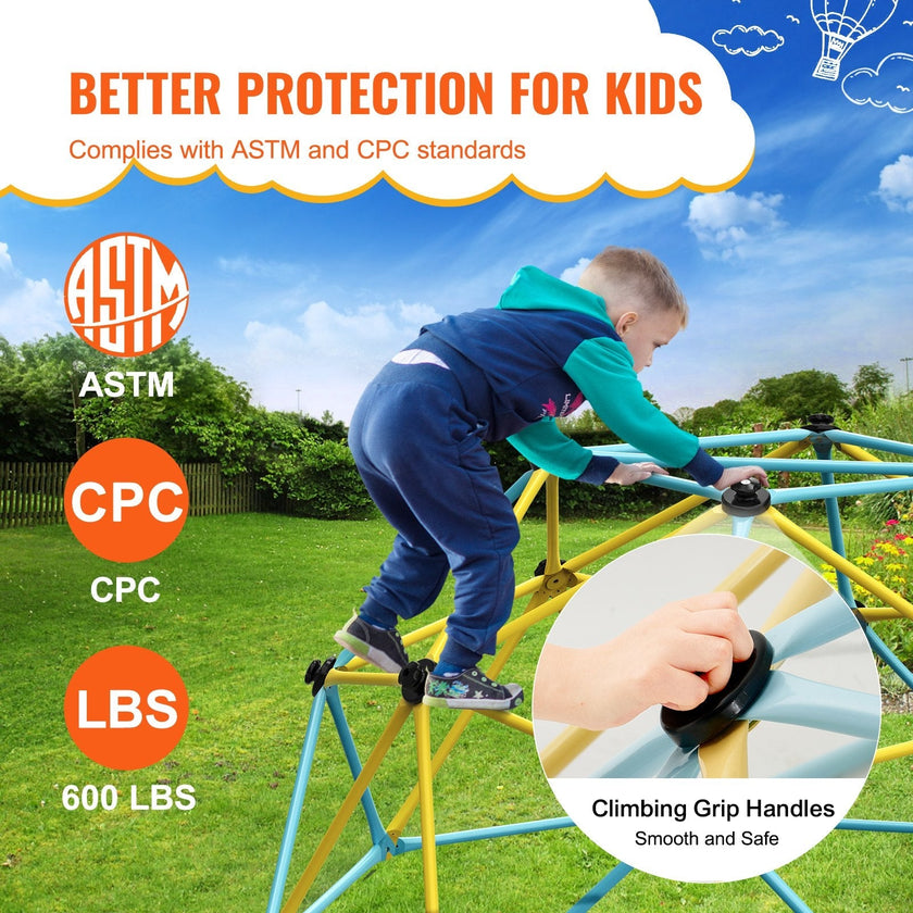 VEVOR Climbing Dome, 6FT Geometric Dome Climber Play Center for Kids 3 to 9 Years Old, Jungle Gym Supports 600LBS and Easy Assembly, with Climbing Grip, Outdoor and Indoor Play Equipment for Kids