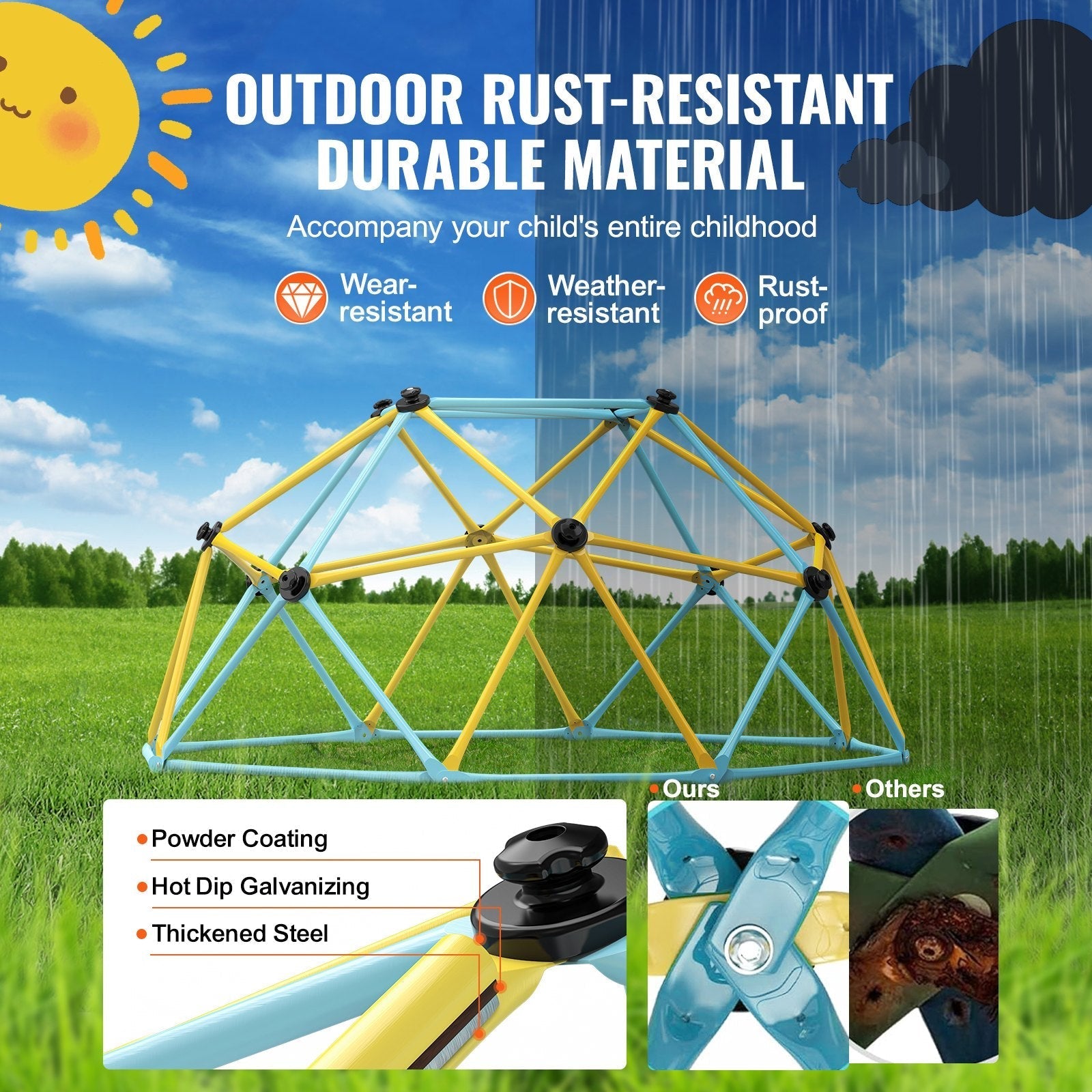 VEVOR Climbing Dome, 6FT Geometric Dome Climber Play Center for Kids 3 to 9 Years Old, Jungle Gym Supports 600LBS and Easy Assembly, with Climbing Grip, Outdoor and Indoor Play Equipment for Kids