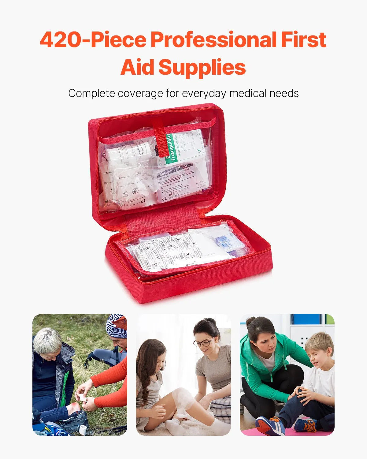 VEVOR First Aid Kit 420 Pieces Large Survival Bag Emergency Medical Supplies
