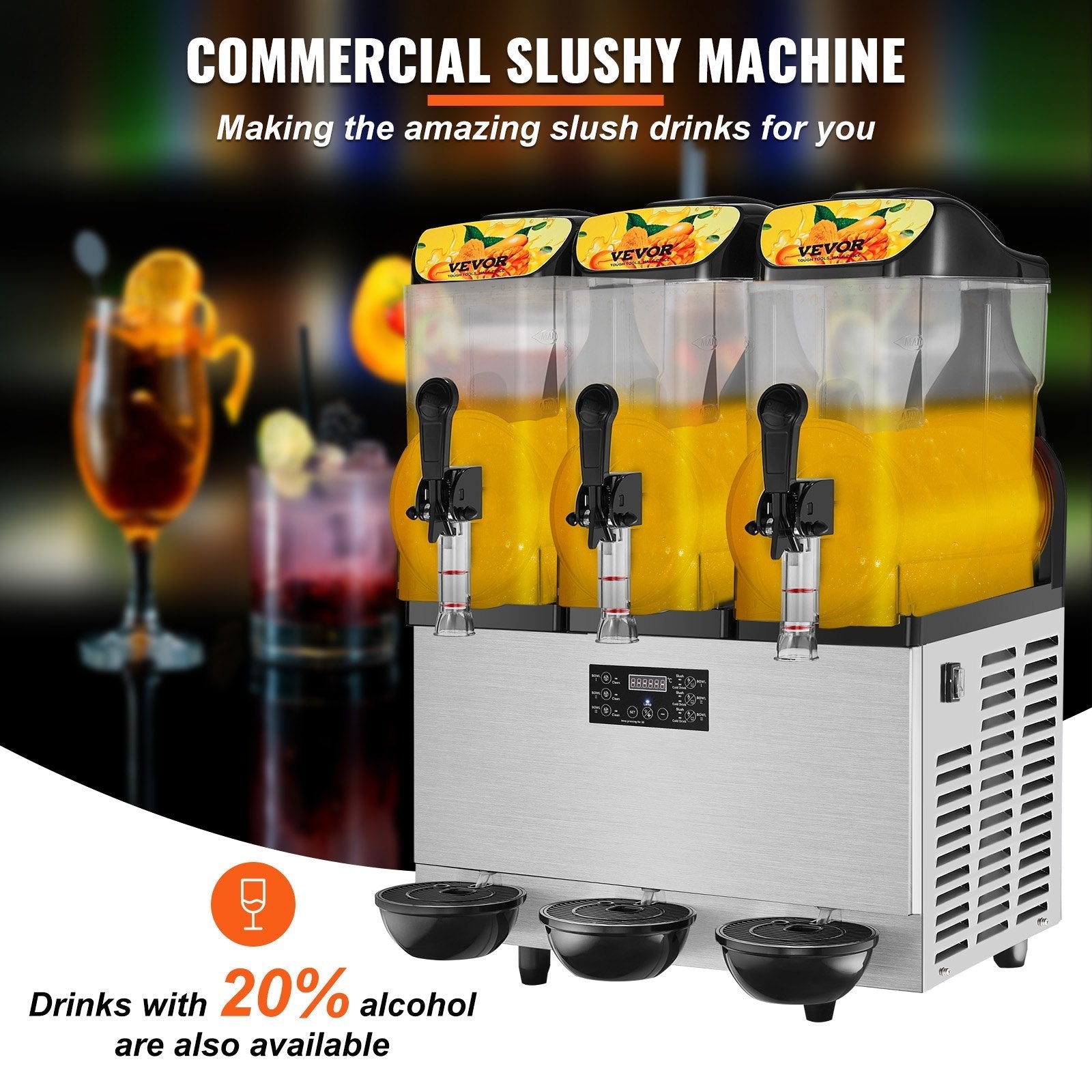 VEVOR Commercial Slushy Machine, 3 x 12L / 3.2 Gal Triple Bowl, 72 Cups Output, 110V 1300W Stainless Steel Margarita Smoothie Frozen Drink Maker, Slushie Machine for Party Cafe Restaurant Bar Home Use