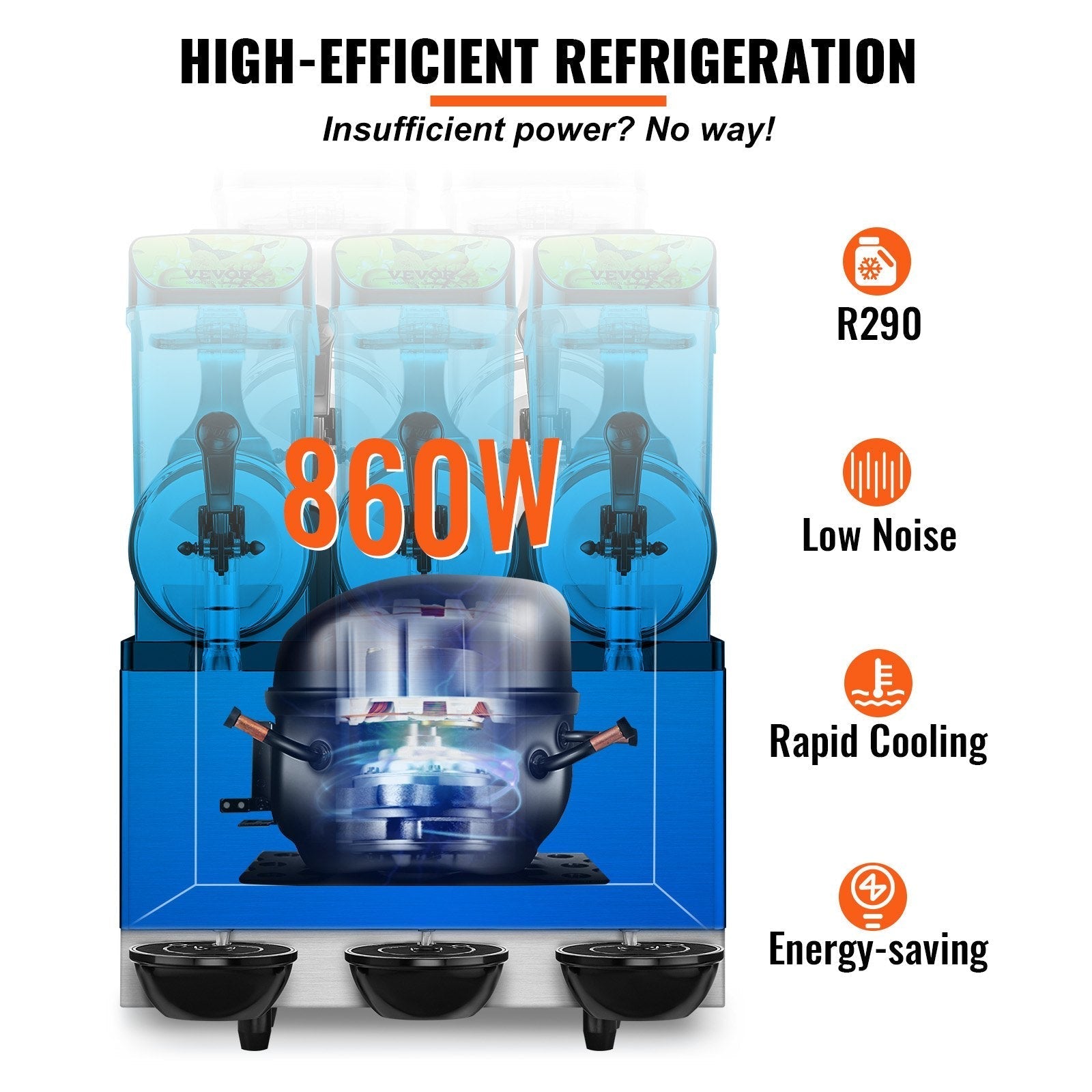 VEVOR Commercial Slushy Machine, 3 x 12L / 3.2 Gal Triple Bowl, 72 Cups Output, 110V 1300W Stainless Steel Margarita Smoothie Frozen Drink Maker, Slushie Machine for Party Cafe Restaurant Bar Home Use