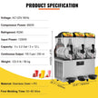 VEVOR Commercial Slushy Machine, 3 x 12L / 3.2 Gal Triple Bowl, 72 Cups Output, 110V 1300W Stainless Steel Margarita Smoothie Frozen Drink Maker, Slushie Machine for Party Cafe Restaurant Bar Home Use