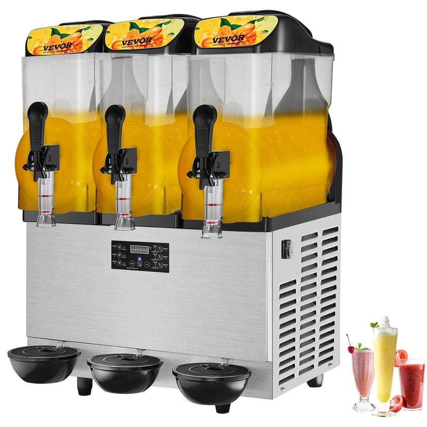 VEVOR Commercial Slushy Machine, 3 x 12L / 3.2 Gal Triple Bowl, 72 Cups Output, 110V 1300W Stainless Steel Margarita Smoothie Frozen Drink Maker, Slushie Machine for Party Cafe Restaurant Bar Home Use