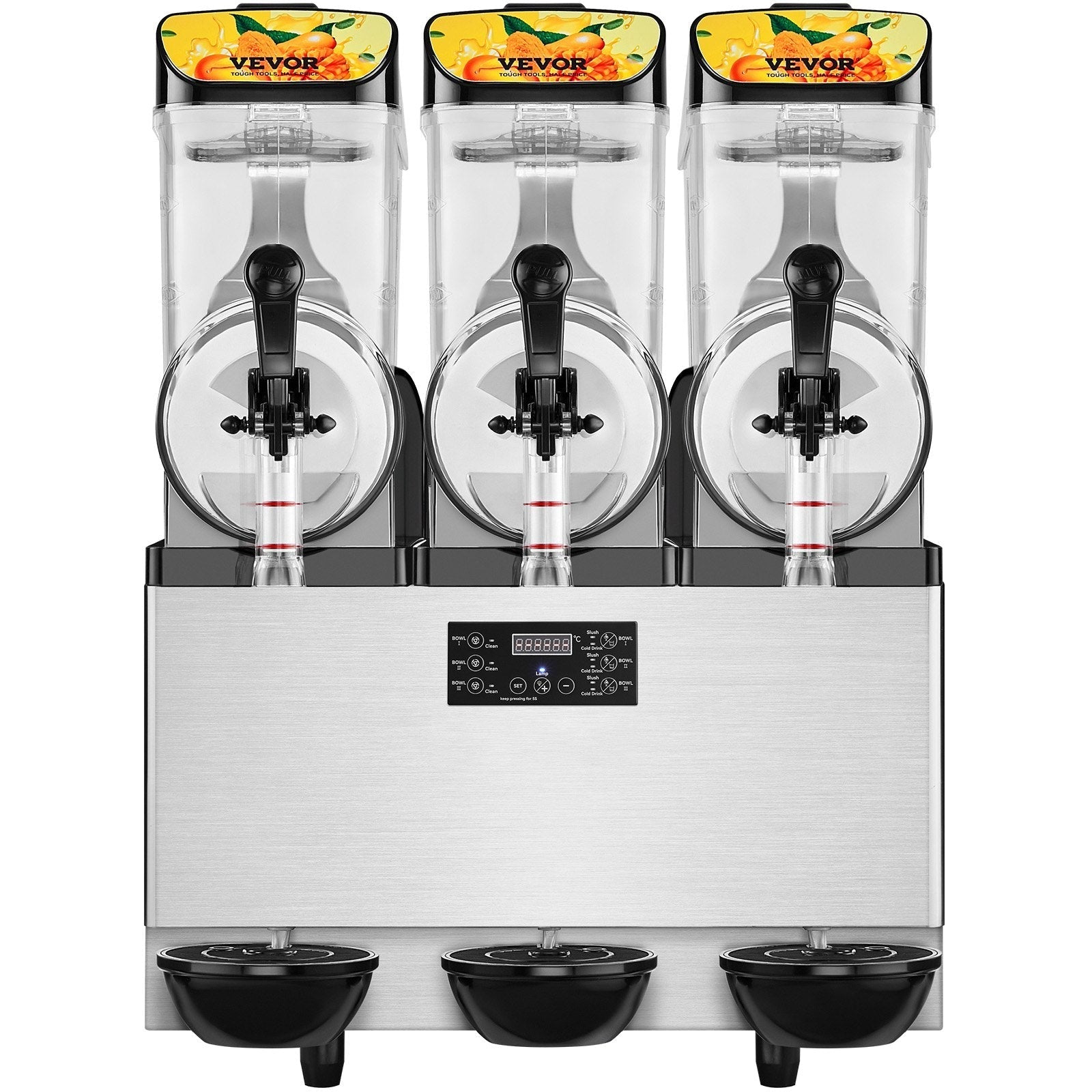 VEVOR Commercial Slushy Machine, 3 x 12L / 3.2 Gal Triple Bowl, 72 Cups Output, 110V 1300W Stainless Steel Margarita Smoothie Frozen Drink Maker, Slushie Machine for Party Cafe Restaurant Bar Home Use