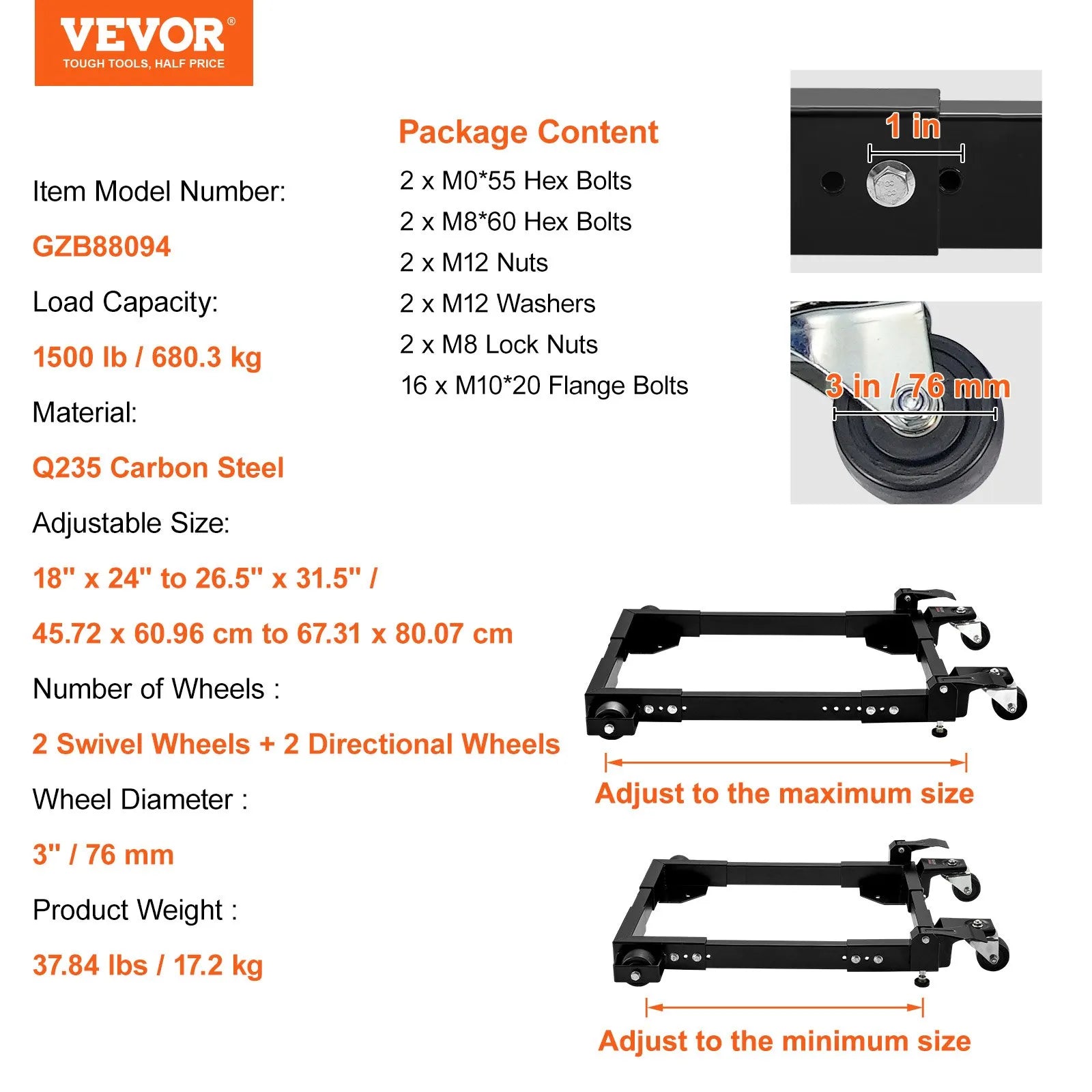 VEVOR Mobile Base Heavy Duty Universal Stand 1500 lb Capacity For Tools Machines