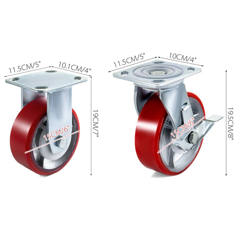 Vevor 4 Pack Swivel Caster Polyurethane 6