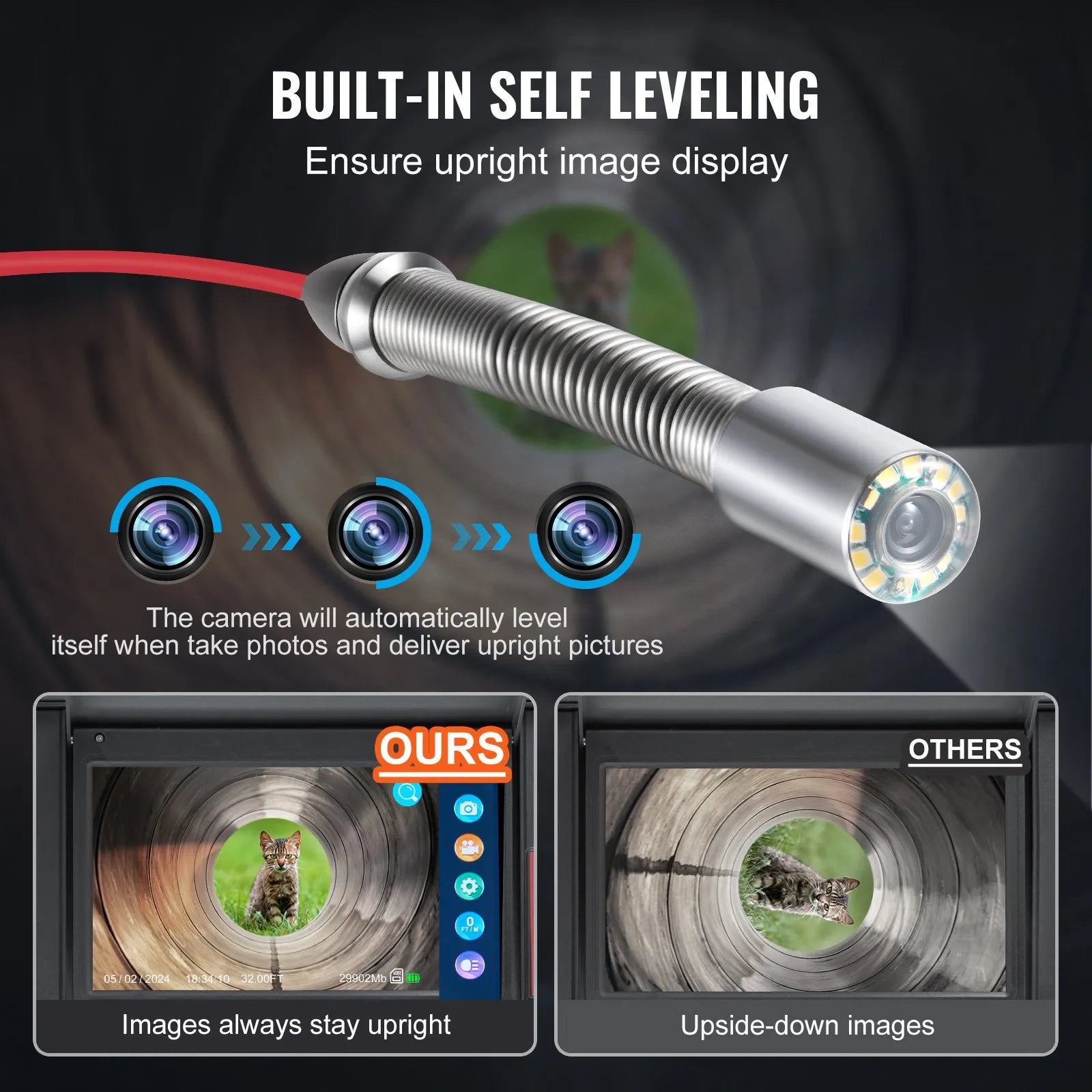 VEVOR Sewer Camera 165 ft/50m Self-Leveling Drain Camera with 10.1