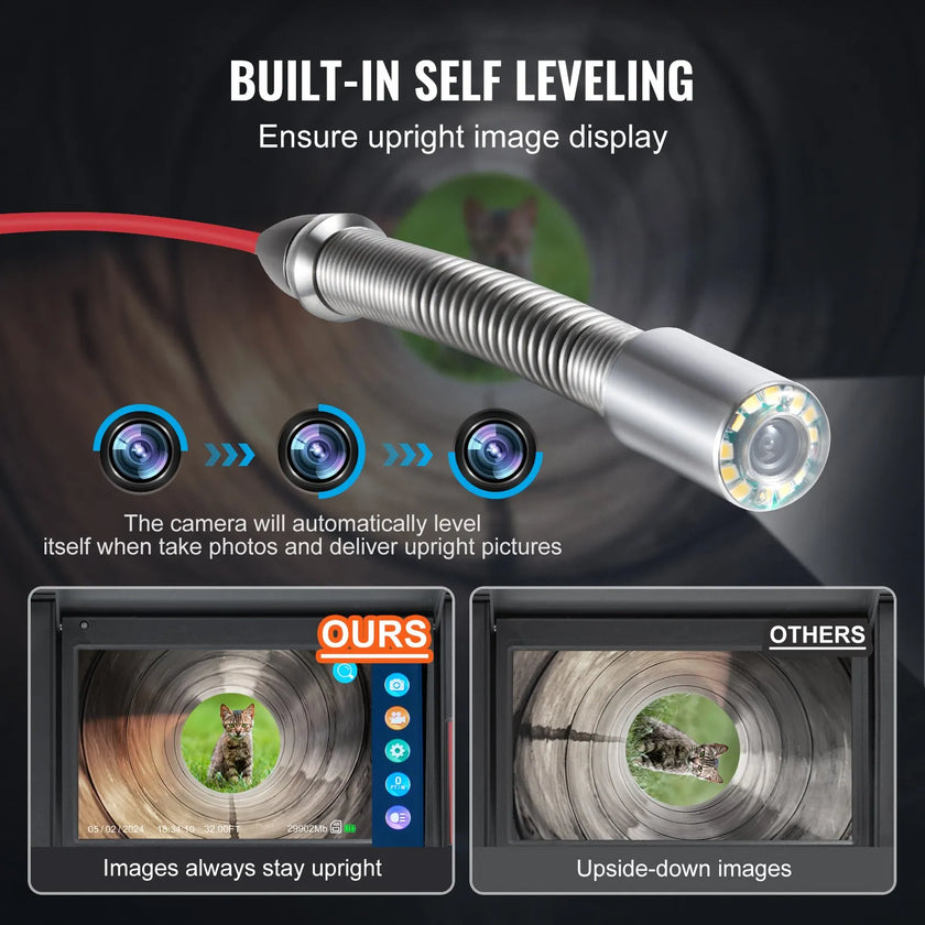 VEVOR Sewer Camera 165 ft/50m Self-Leveling Drain Camera with 10.1