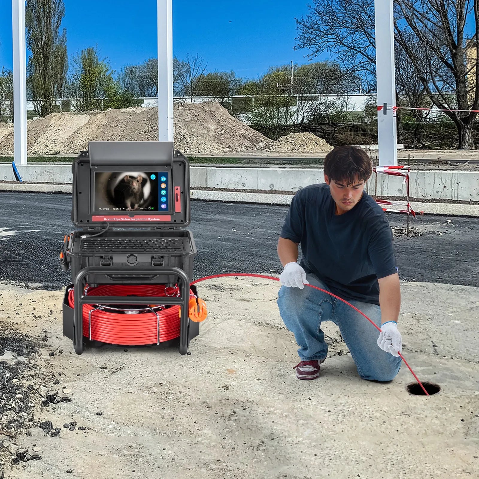 VEVOR Sewer Camera 165 ft/50m Self-Leveling Drain Camera with 10.1