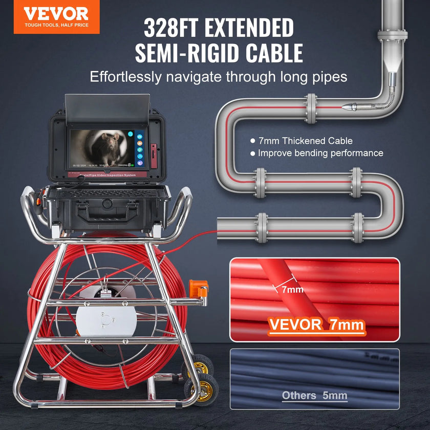 VEVOR Sewer Camera 328 ft/100m Self-Leveling Drain Camera with 10.1