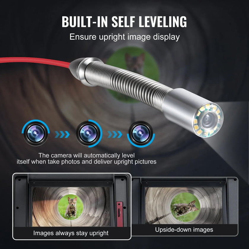 VEVOR Sewer Camera 328 ft/100m Self-Leveling Drain Camera with 10.1