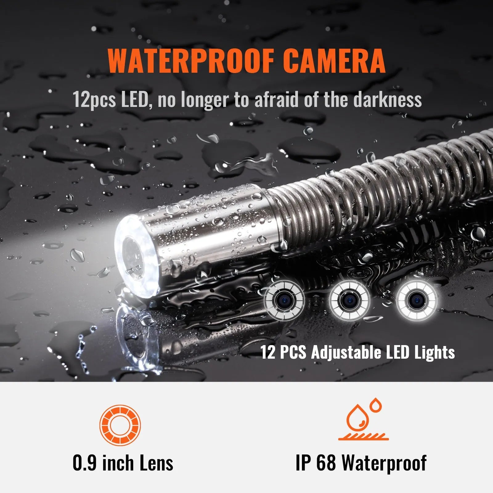 VEVOR Sewer Camera, 164 ft/50 m, 9